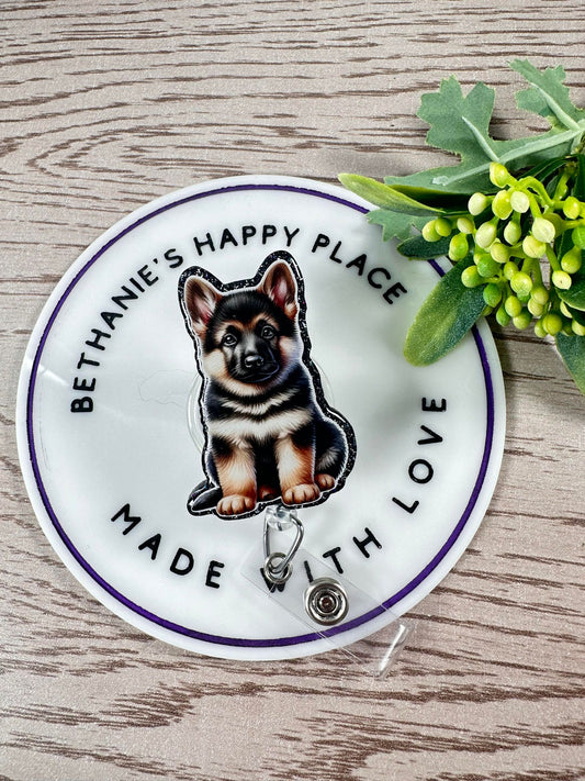 German Shepherd retractable badge reel, German Shepherd acrylic ID holder, shepherd gifts, dog badge clip, vet, nurse key card holder