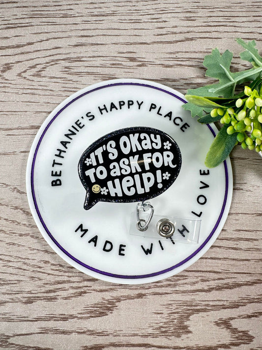 It's ok to ask for help retractable badge reel, mental health gifts, mental health ID holder, nurse badge clip, key card holder