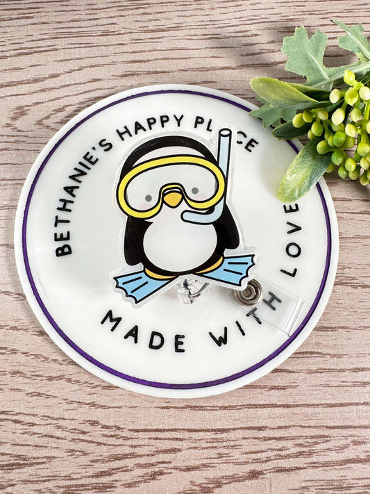 Summer penguin retractable badge reel, cute penguin gifts, nurse ID holder, summer badge clip, medical key card holder, lanyard