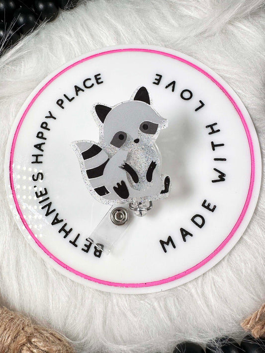 Raccoon retractable badge reel