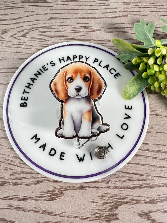 Beagle puppy retractable badge reel