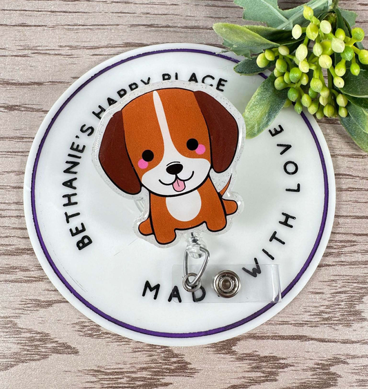 Cute Beagle retractable badge reel, nurse ID holder, badge holder for nurse, easy to clean badge topper, key card holder, teacher ID clip