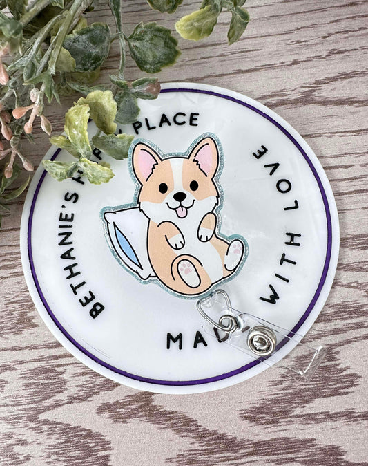 Corgi pillow acrylic retractable badge reel