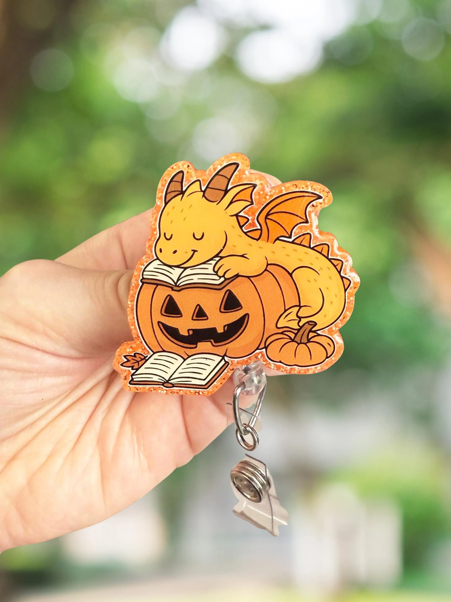 Sleepy Halloween Dragon Retractable Badge Reel