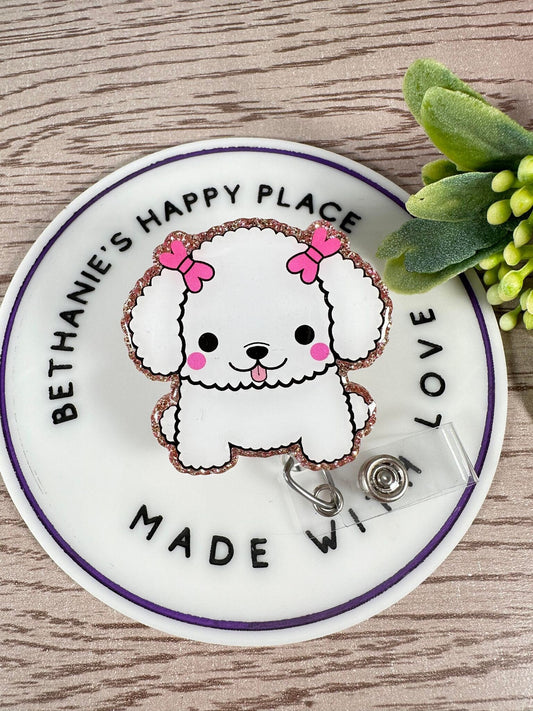 Cute poodle retractable badge reel