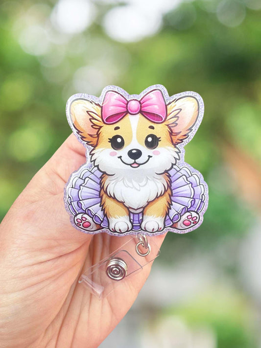 Cute Corgi in tutu retractable badge reel