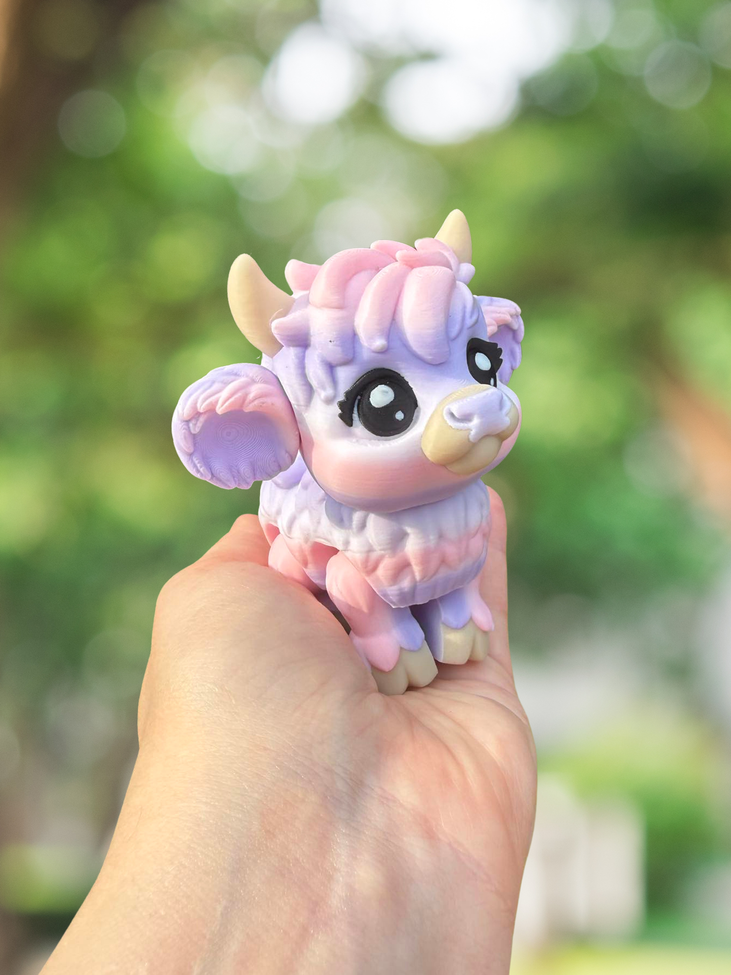 Pink and purple cow articulated 3D figurine