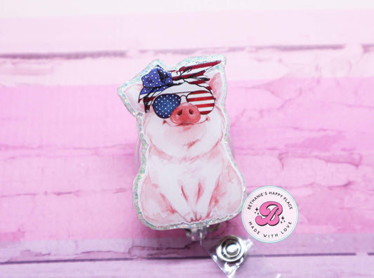 Patriotic pig badge reel