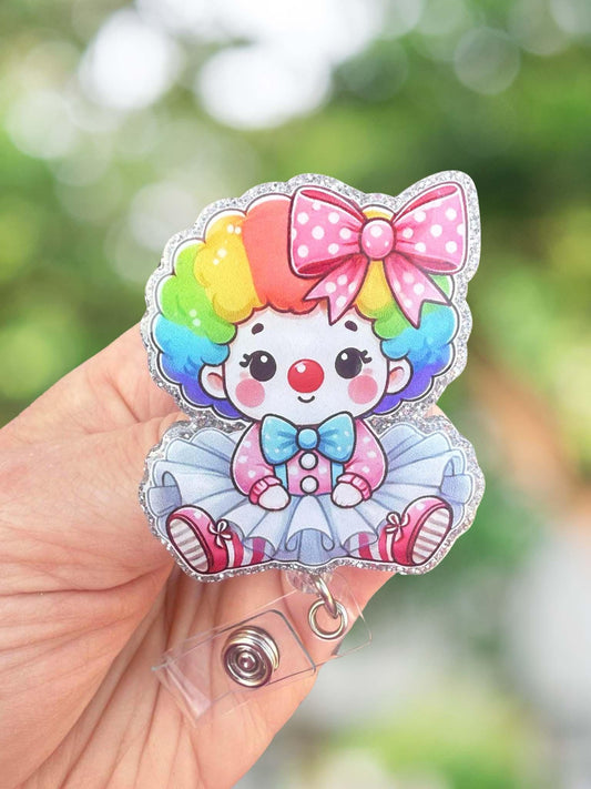 Cute clown in tutu retractable badge reel
