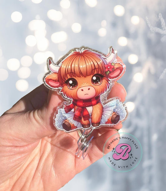 Christmas cow retractable badge reel