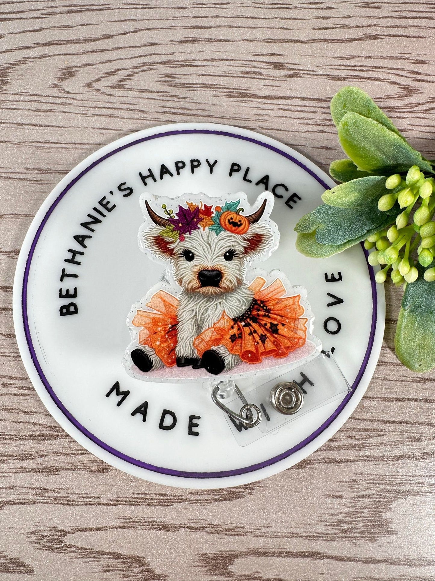 Fall baby highland cow retractable badge reel