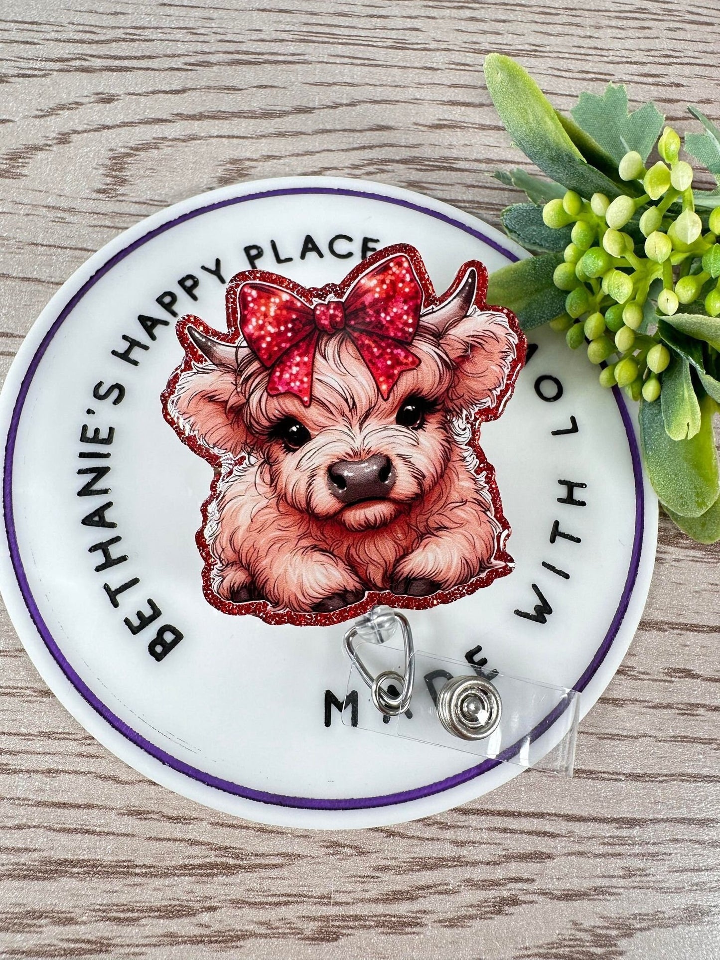 Baby highland cow retractable badge reel