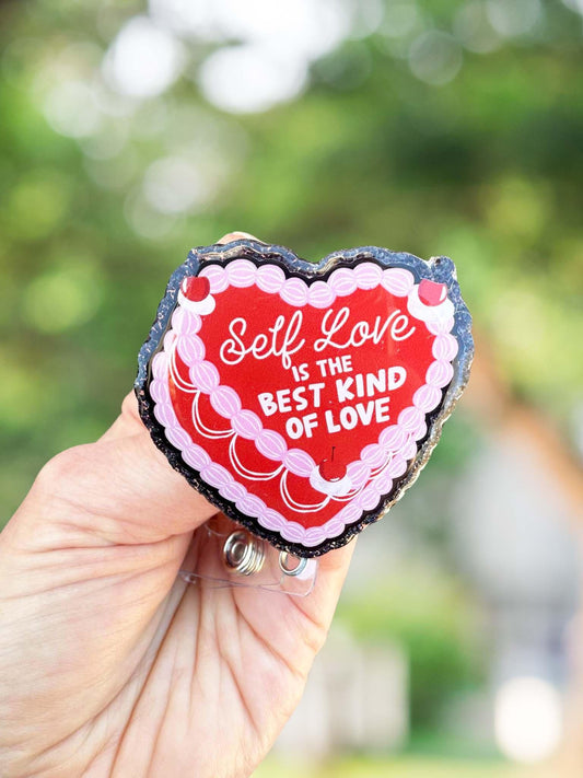 Self love cake retractable badge reel