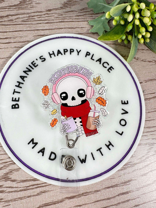 Ready for fall skeleton retractable badge reel