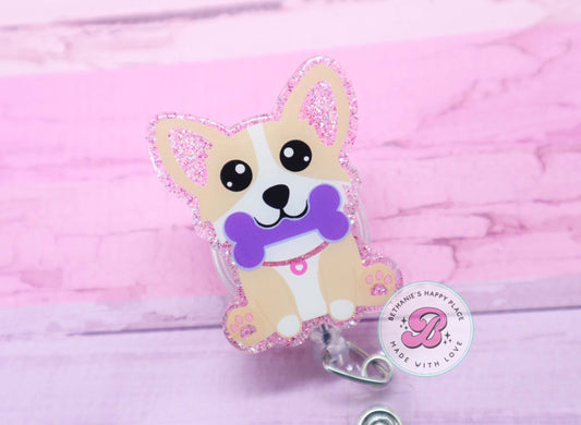Corgi puppy badge reel