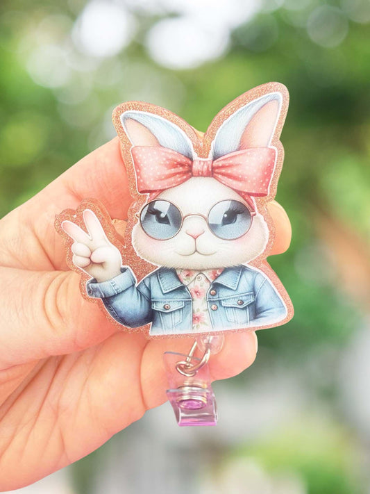 Peace bunny retractable badge reel