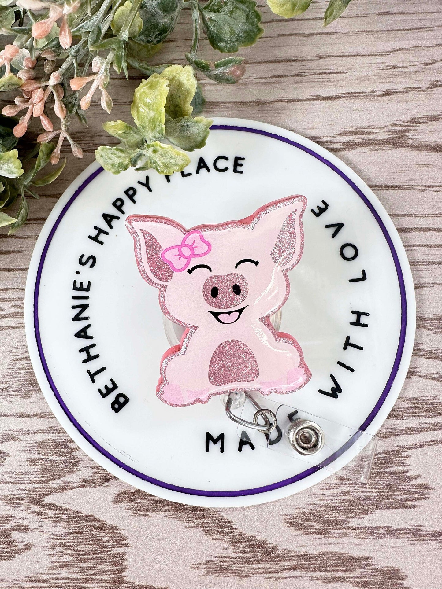 Happy pig retractable badge reel