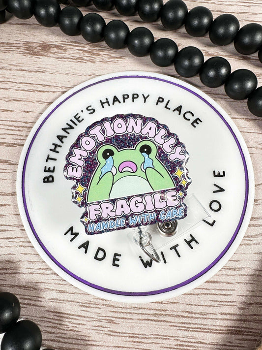 Emotionally fragile frog retractable badge reel
