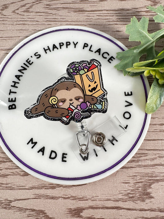 Halloween sloth retractable badge reel
