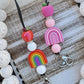 Rainbow apple teacher beaded lanyard