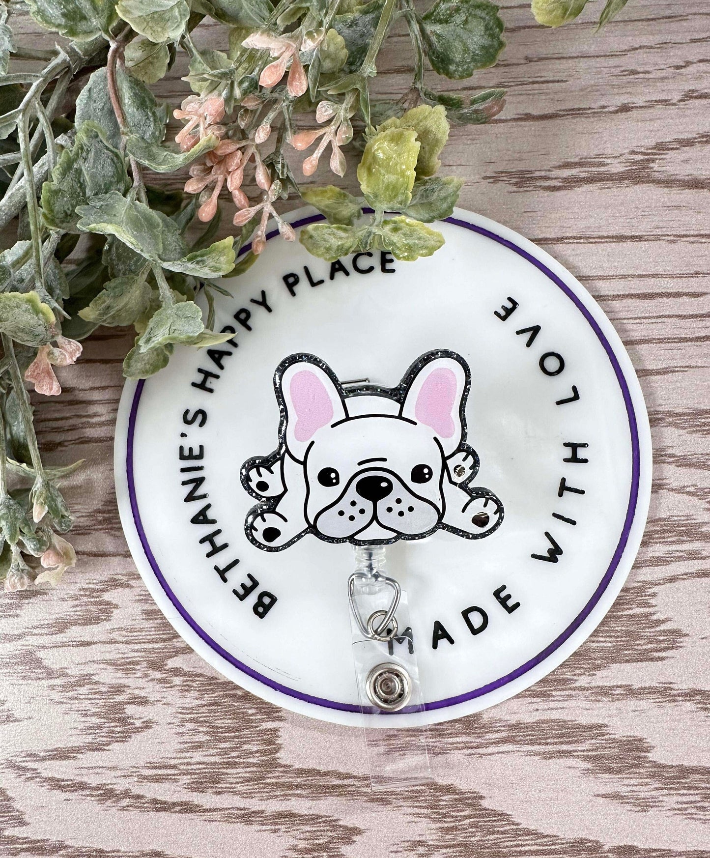 Frenchie retractable badge reel
