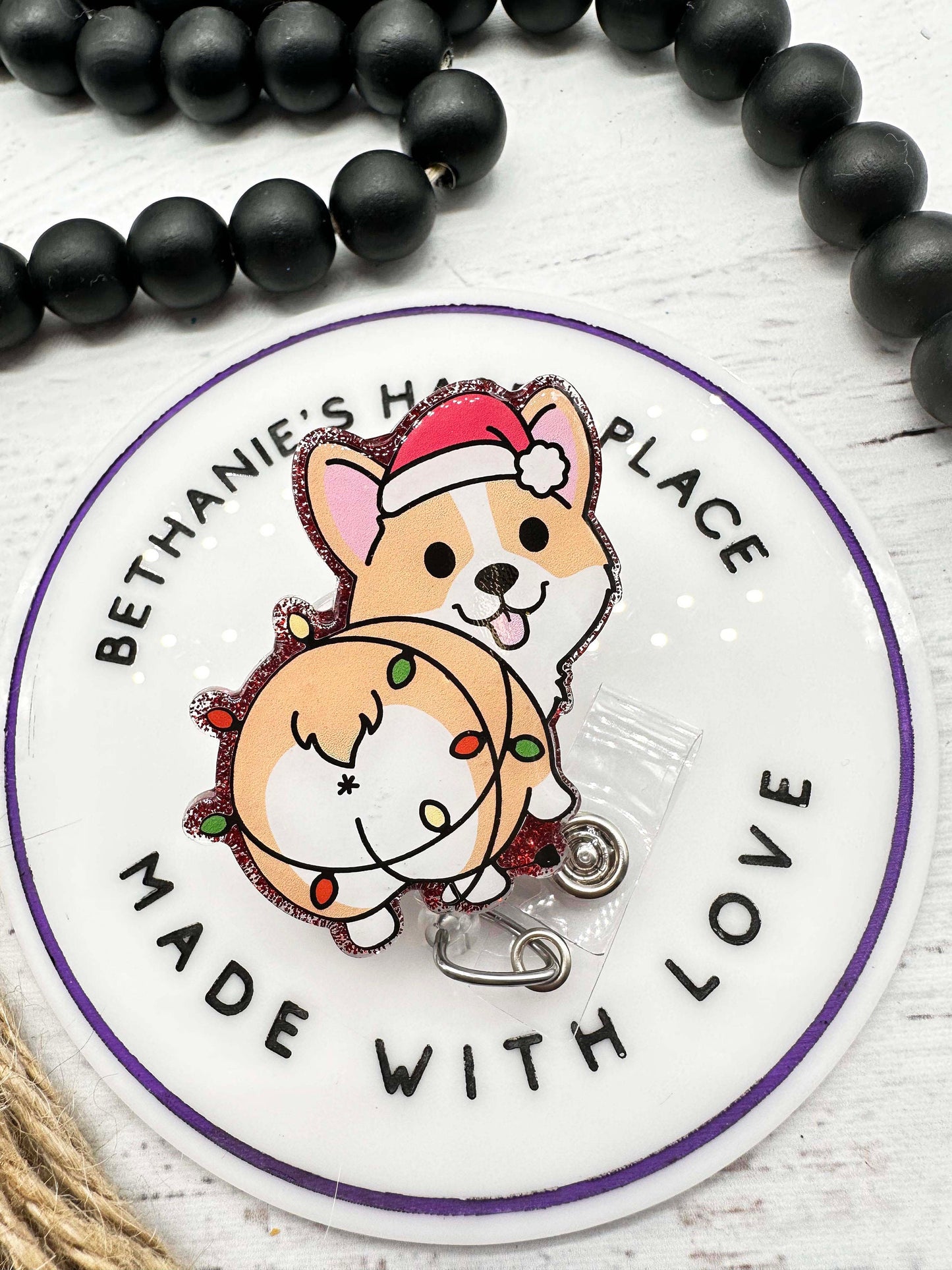 Christmas corgi badge reel