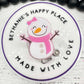 Pink snowgirl retractable badge reel