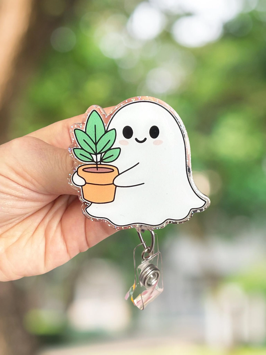 Ghost Holding Plant Retractable Badge Reel
