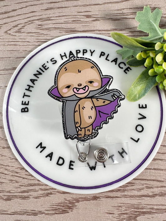 Halloween dracula sloth retractable badge reel