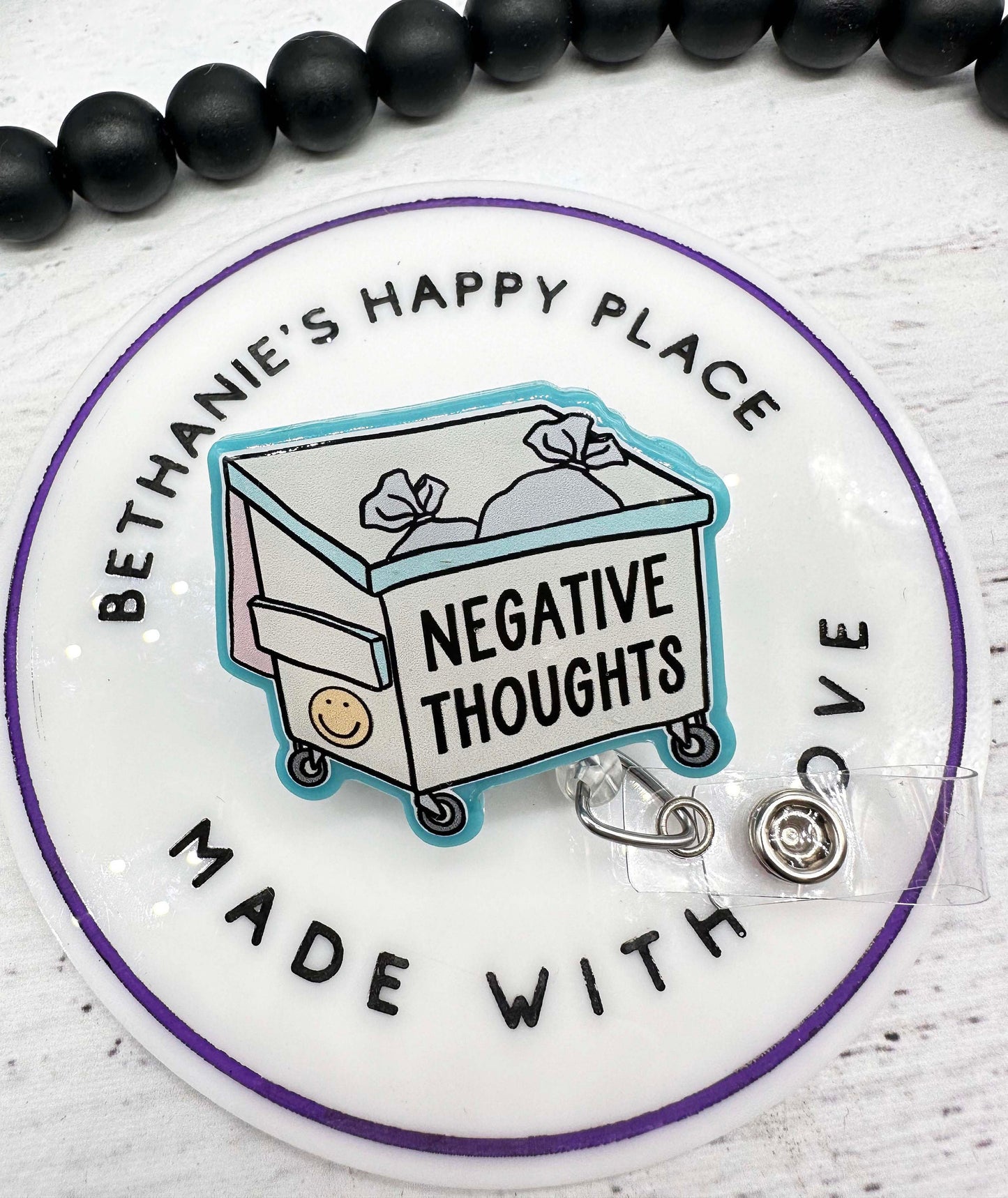 Negative thoughts mental health dumpster badge reel
