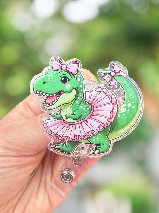 Dinosaur in tutu retractable badge reel