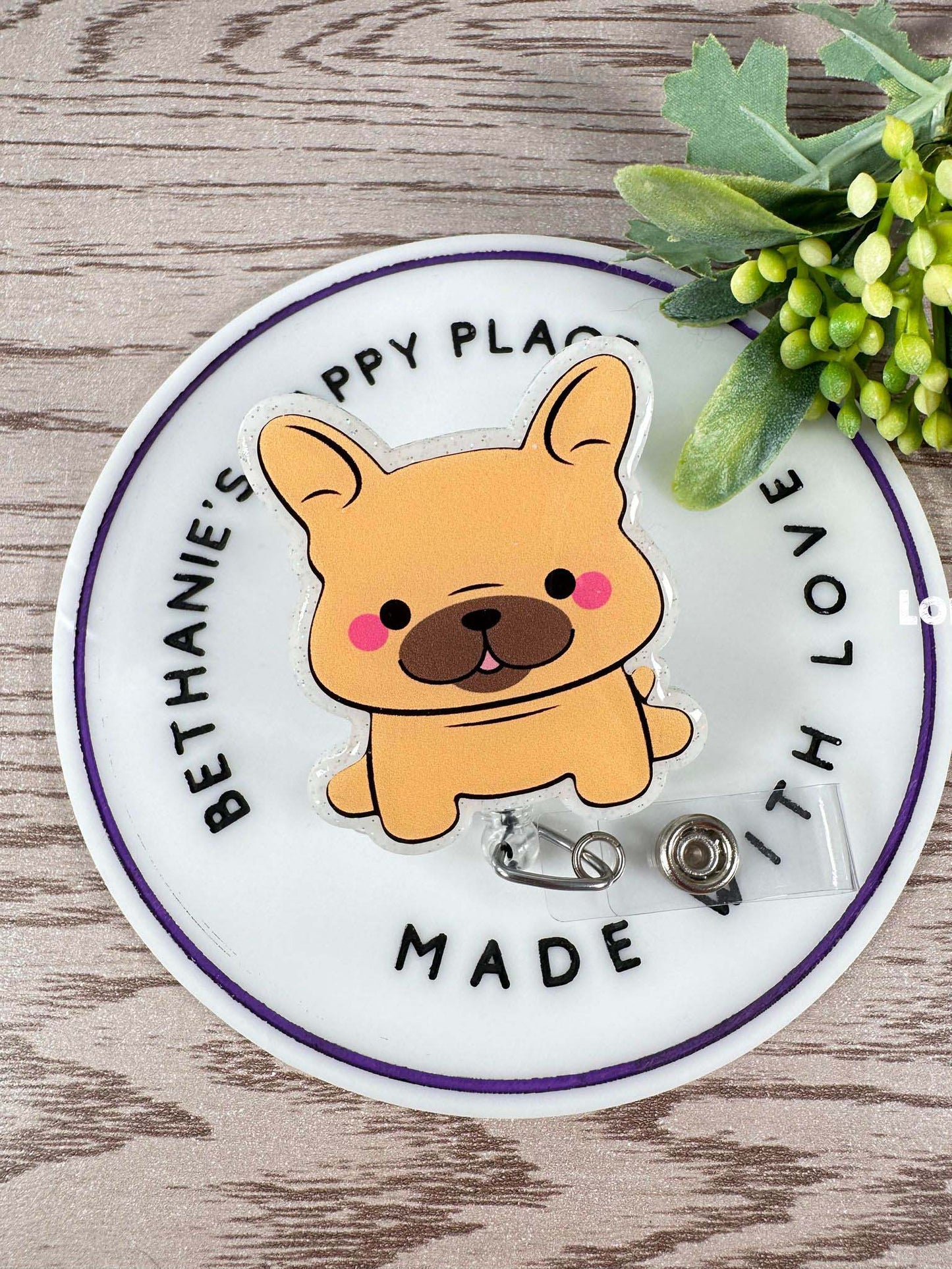 Chubby French Bulldog retractable badge reel, Frenchie gifts, dog ID holder, nurse key card holder, acrylic badge topper, teacher badge clip