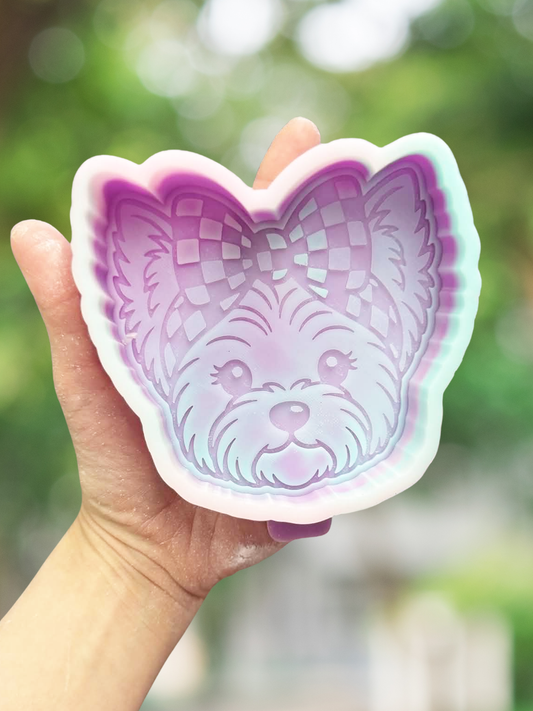 Yorkie with checkered bow mold - READY TO SHIP