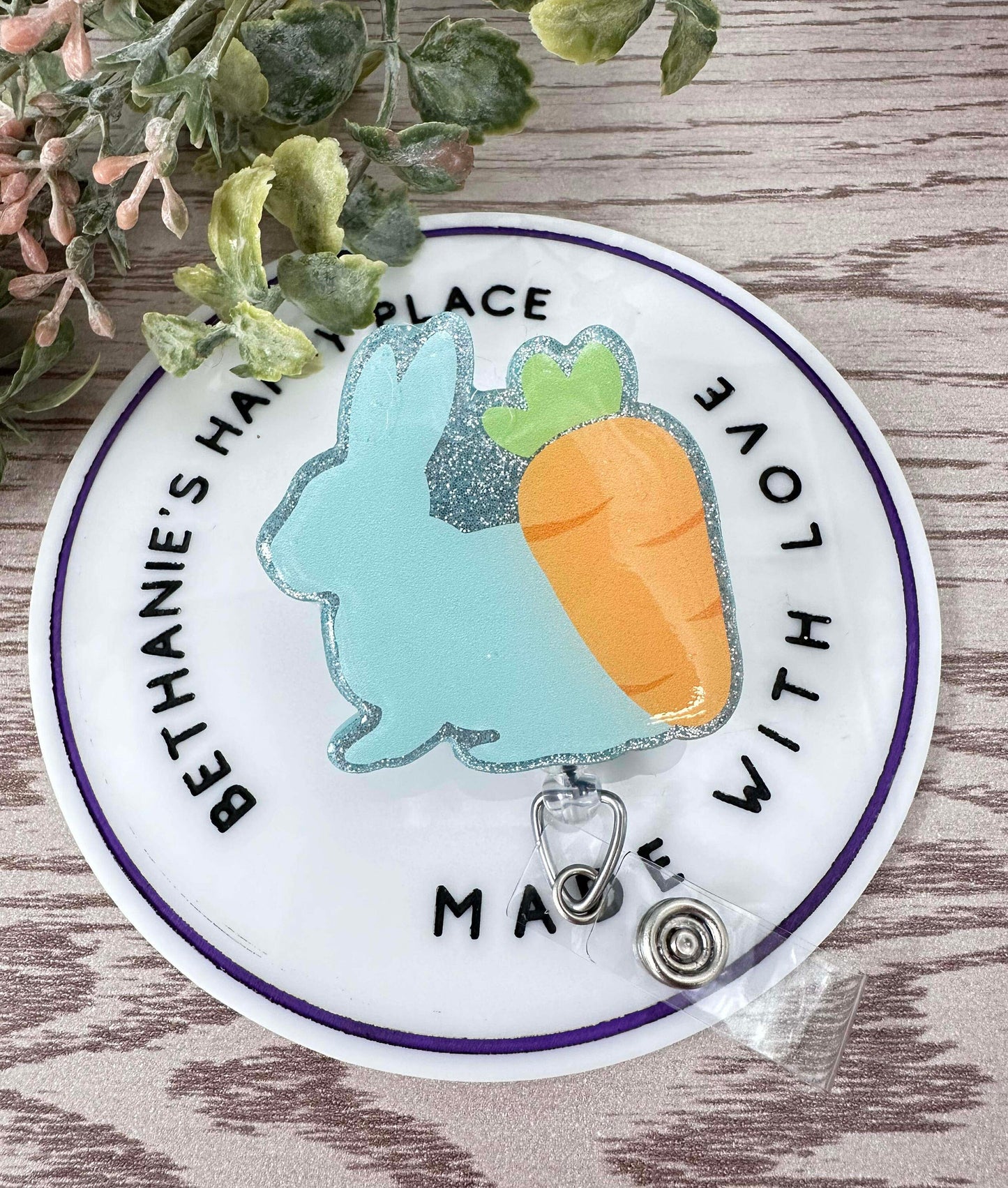 Easter bunny and carrot retractable badge reel