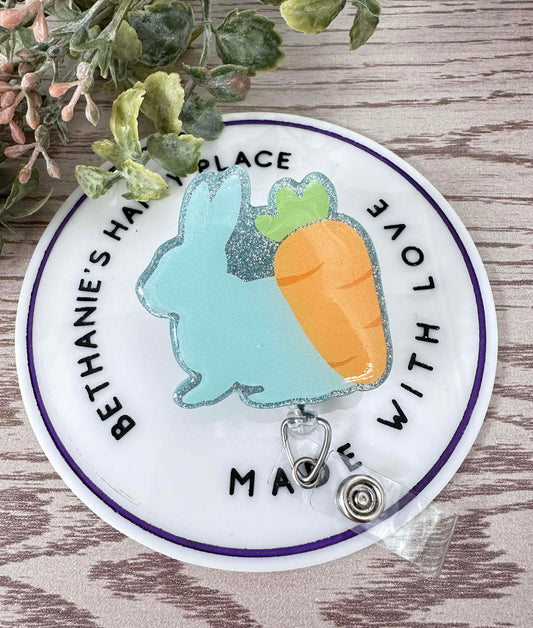 Easter bunny and carrot retractable badge reel