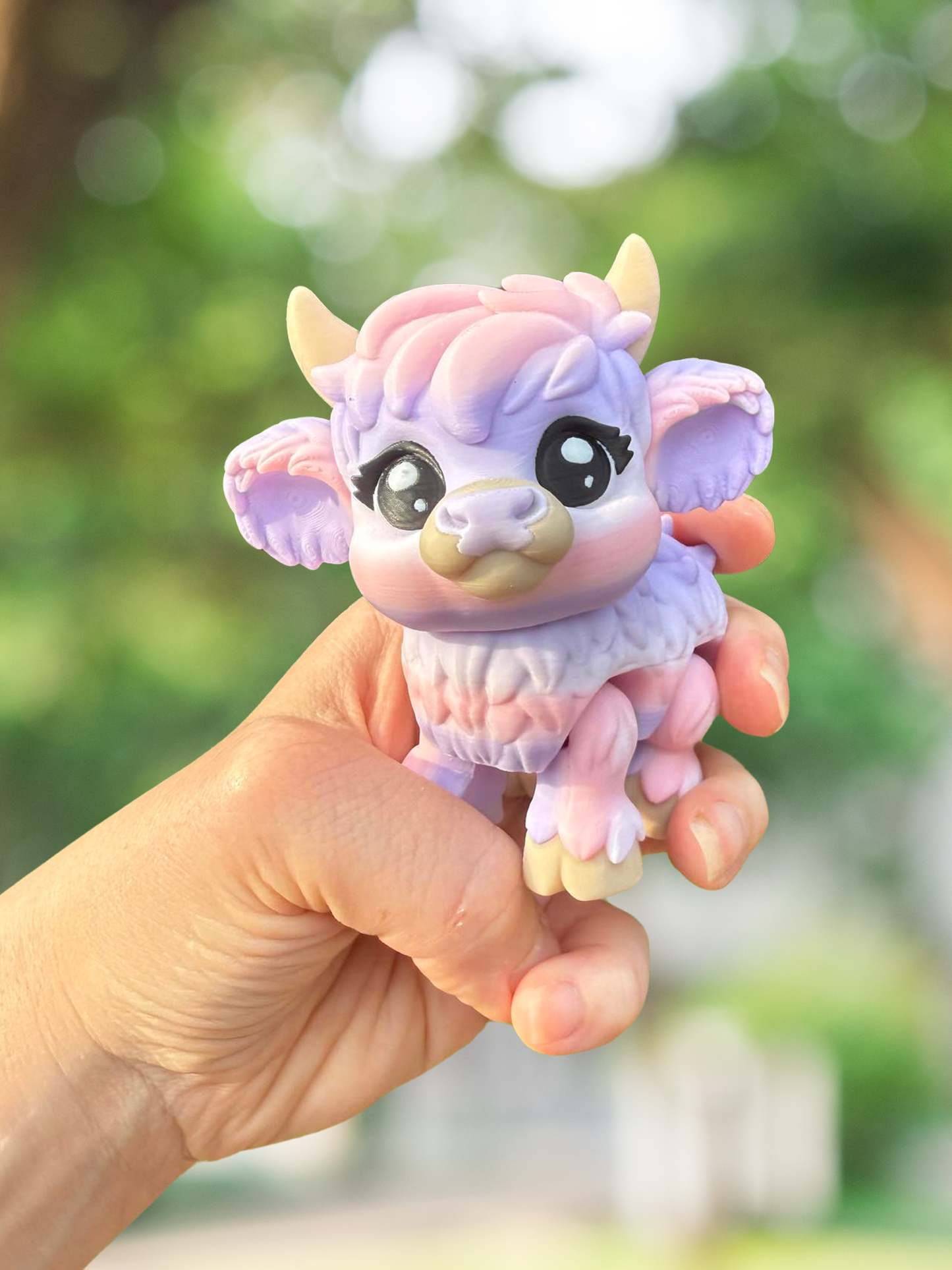Pink and purple cow articulated 3D figurine