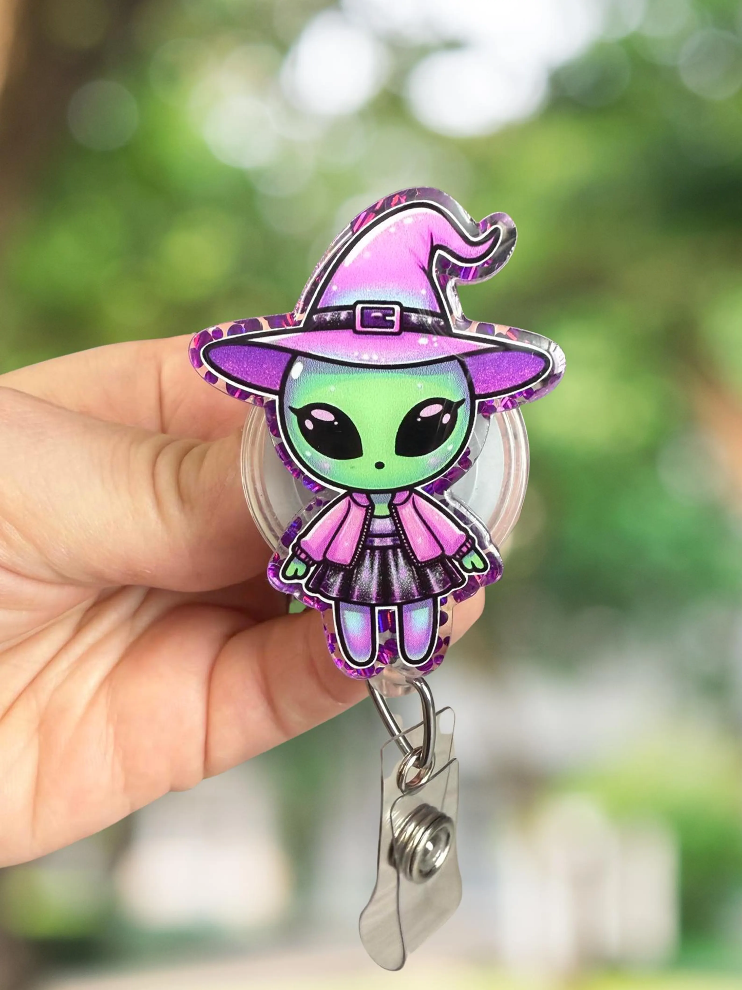 Witch Alien Halloween Badge Reel
