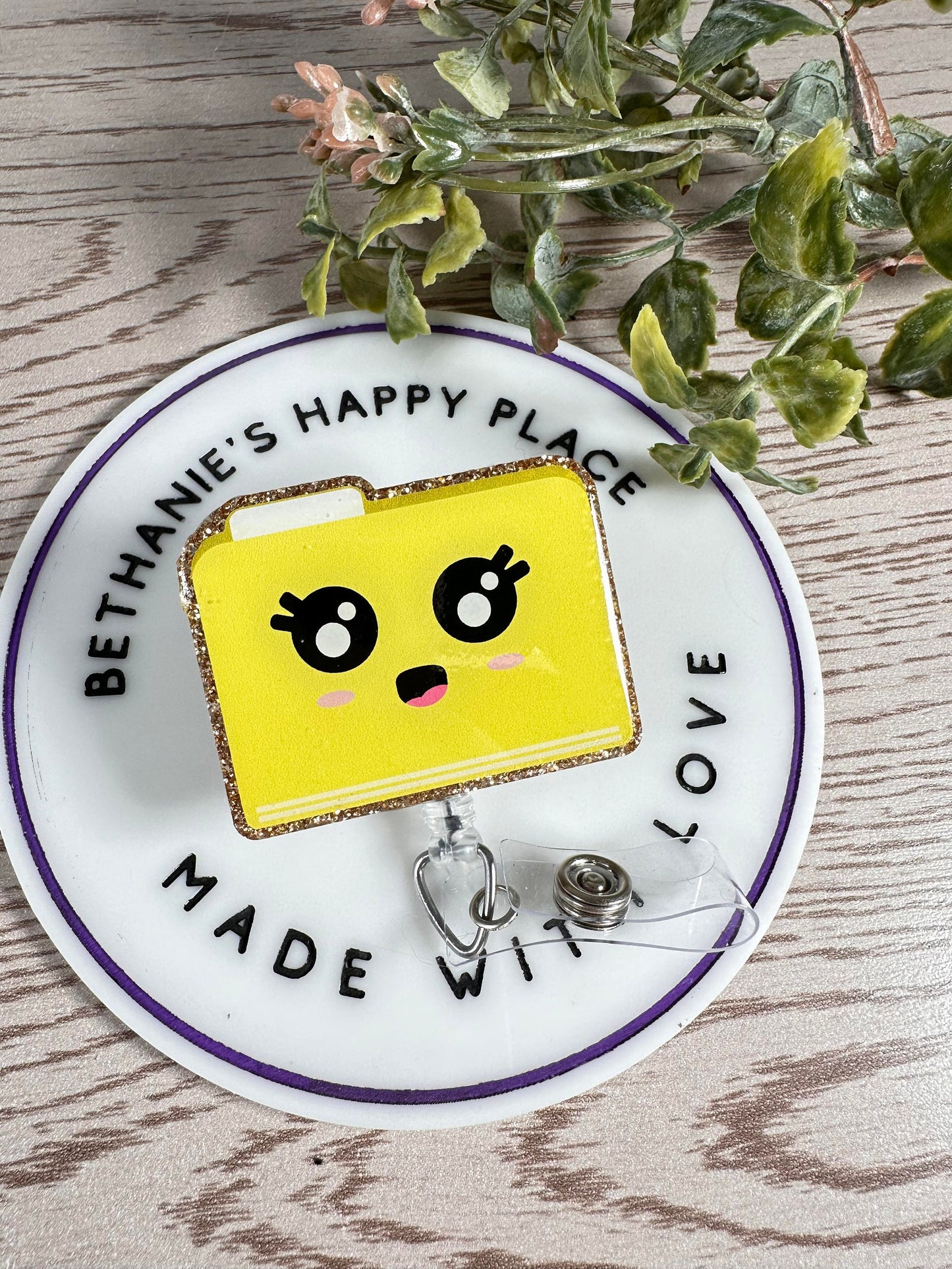 Cute file folder acrylic retractable badge reel