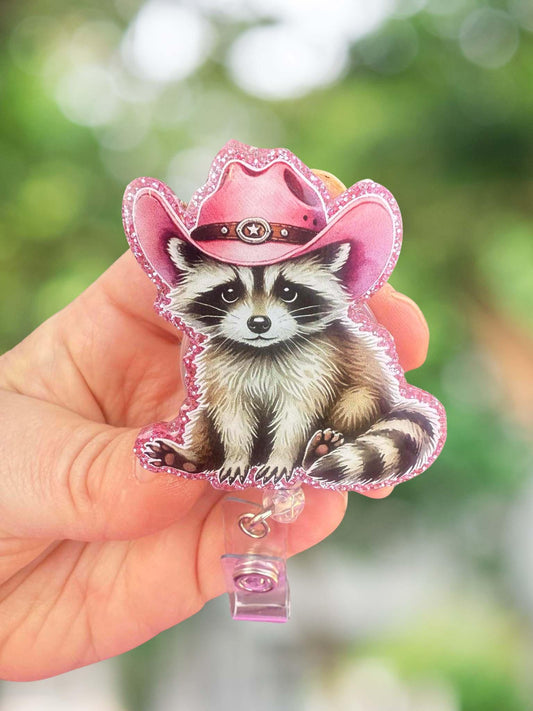 Cowboy raccoon retractable badge reel