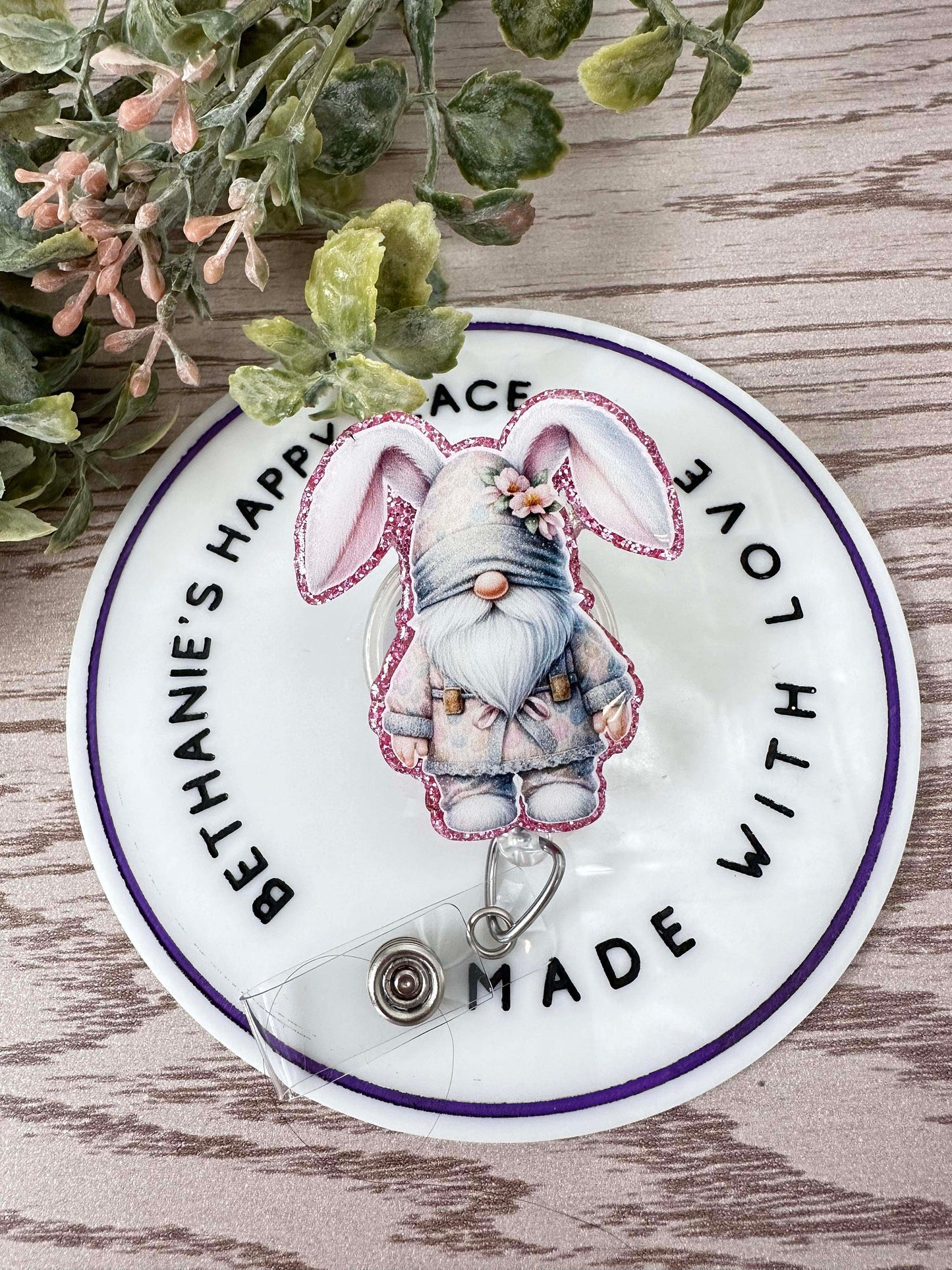 Easter gnome acrylic badge reel