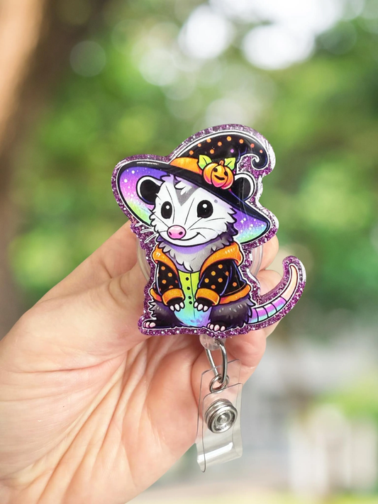 Opossum Witch Halloween Retractable Badge Reel