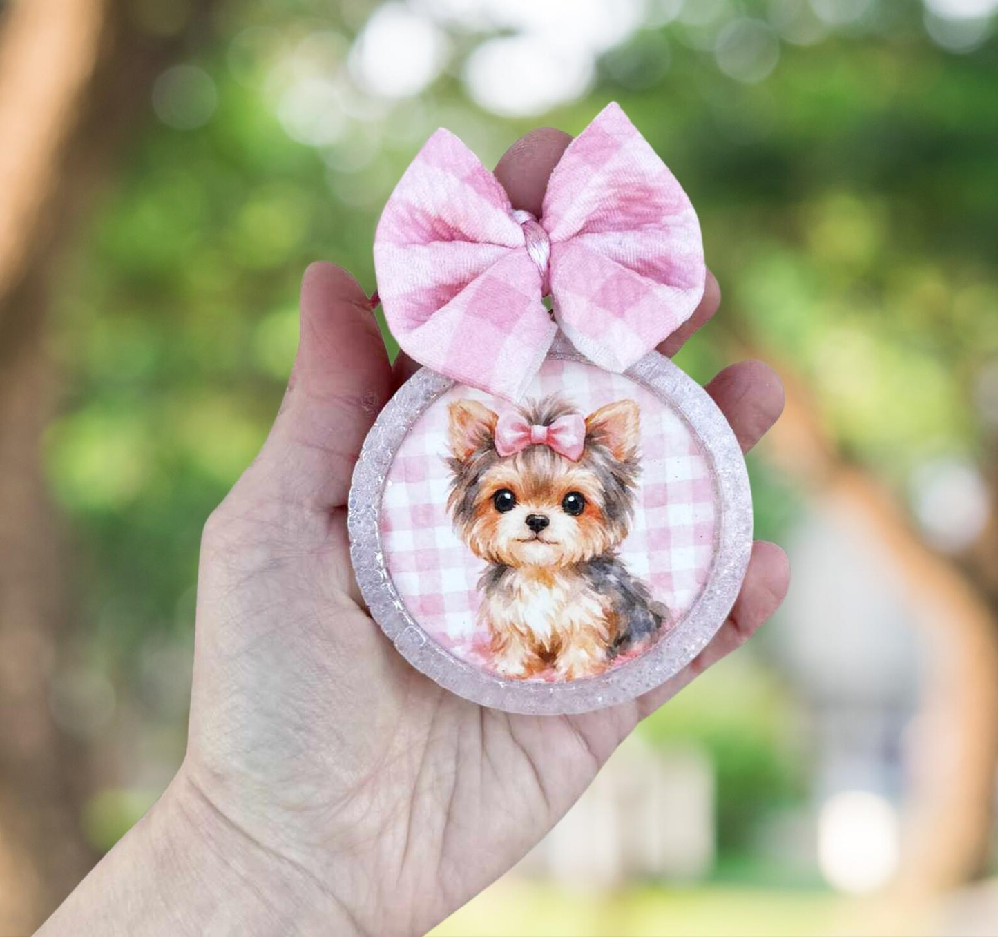 Pink gingham Yorkie freshie