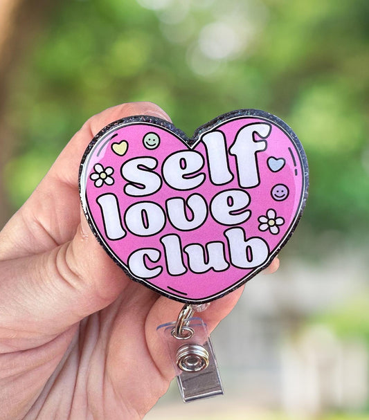 Self love club heart retractable badge reel