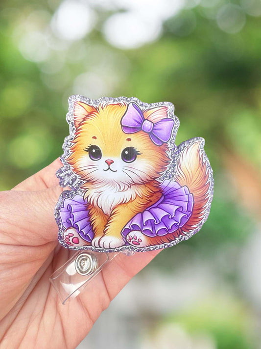 Orange kitten retractable badge reel