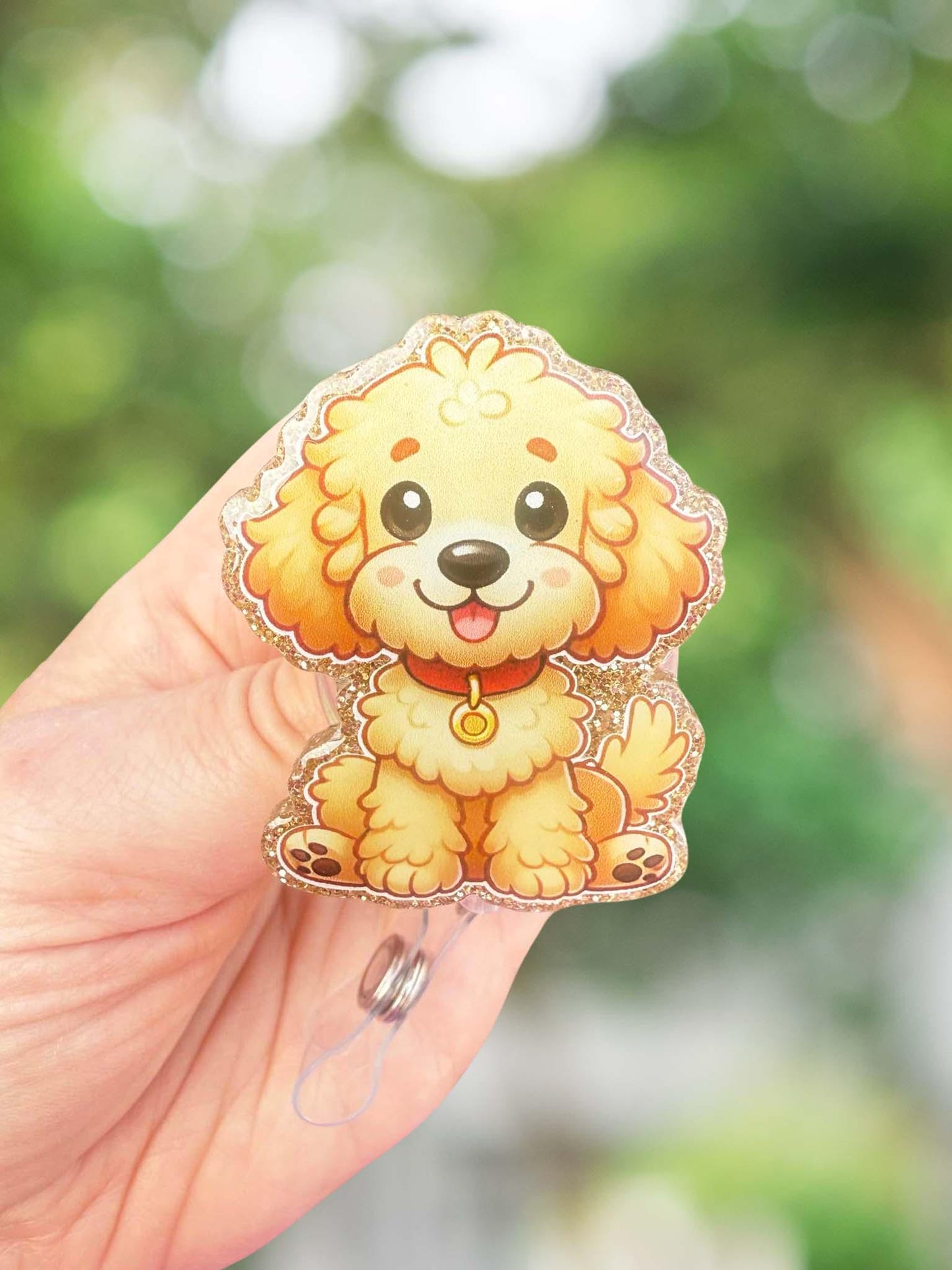 Cute Goldendoodle puppy retractable badge reel