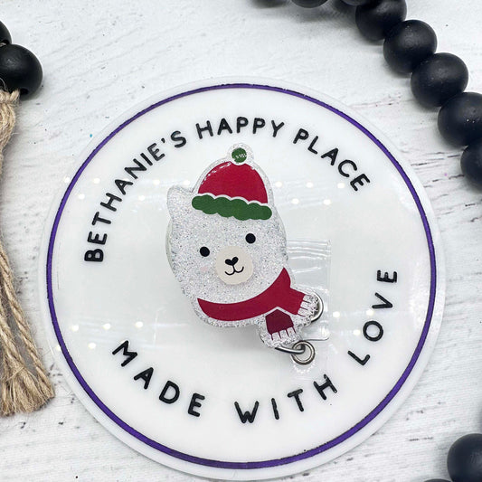 Christmas llama badge reel