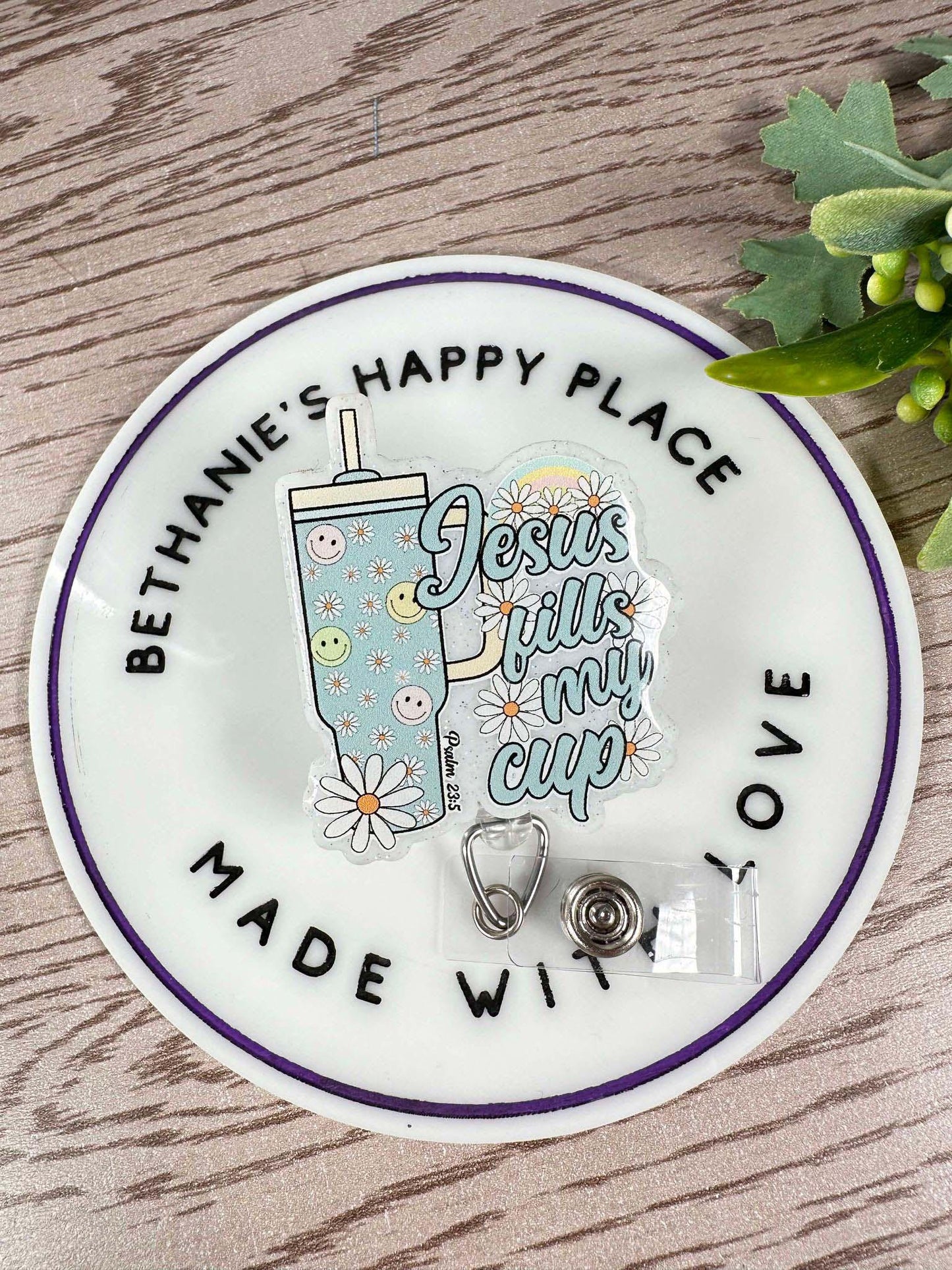 Jesus fills my cup retractable badge reel