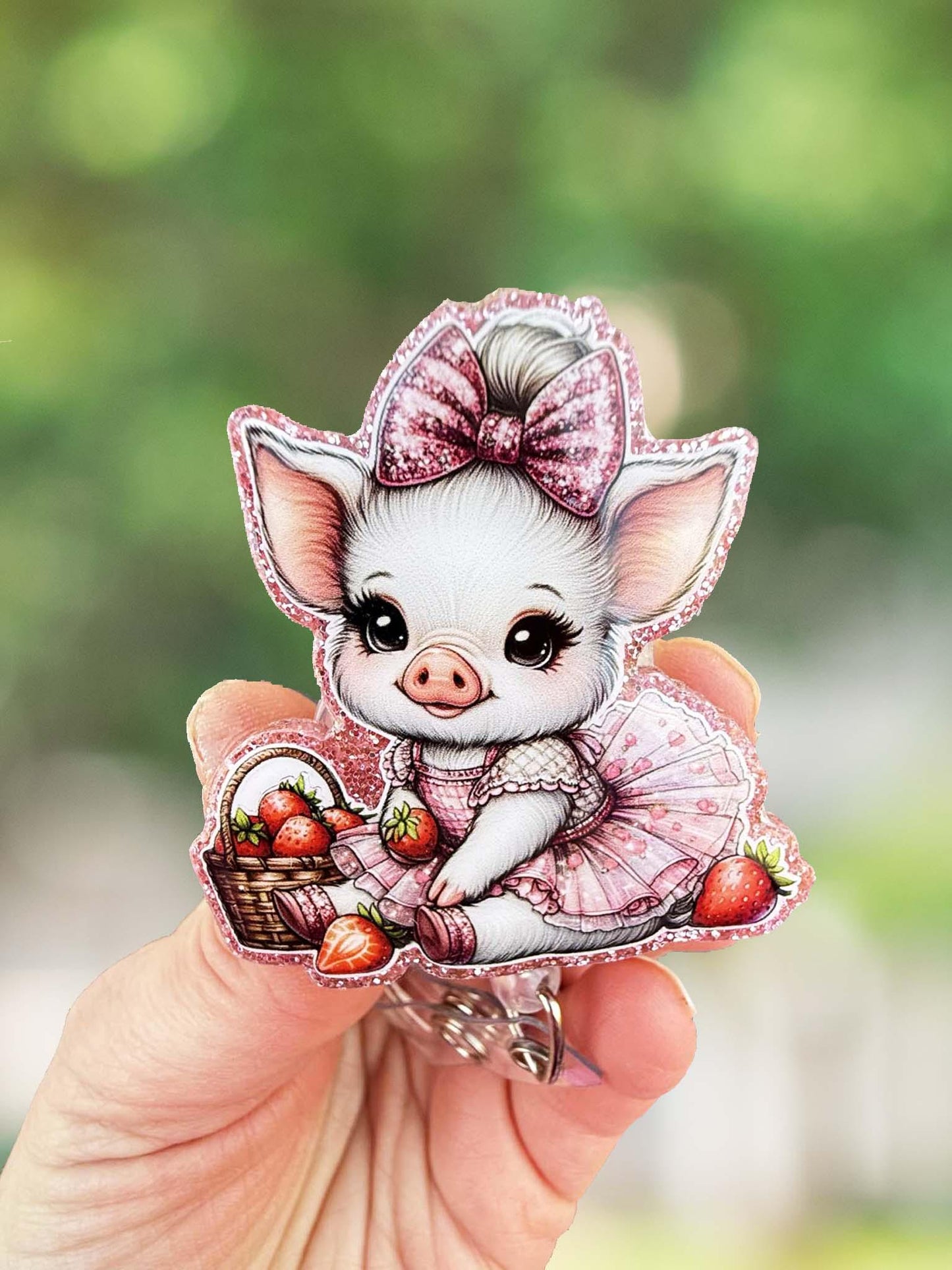 Strawberry pig retractable badge reel