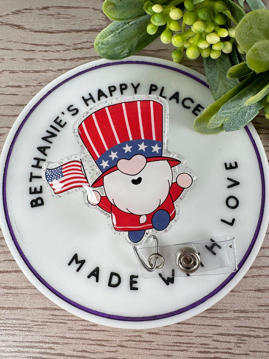 Patriotic gnome retractable badge reel