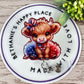 Patriotic highland cow retractable badge reel